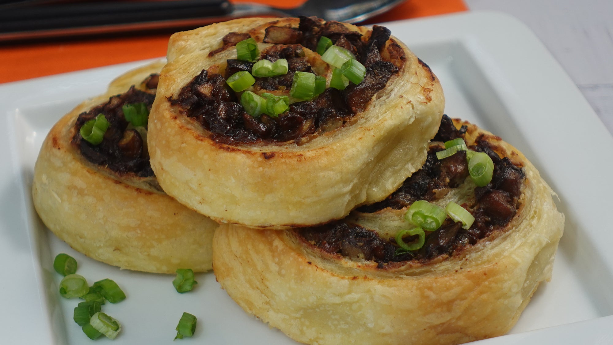 Piquant Mushroom Pinwheel Puffs